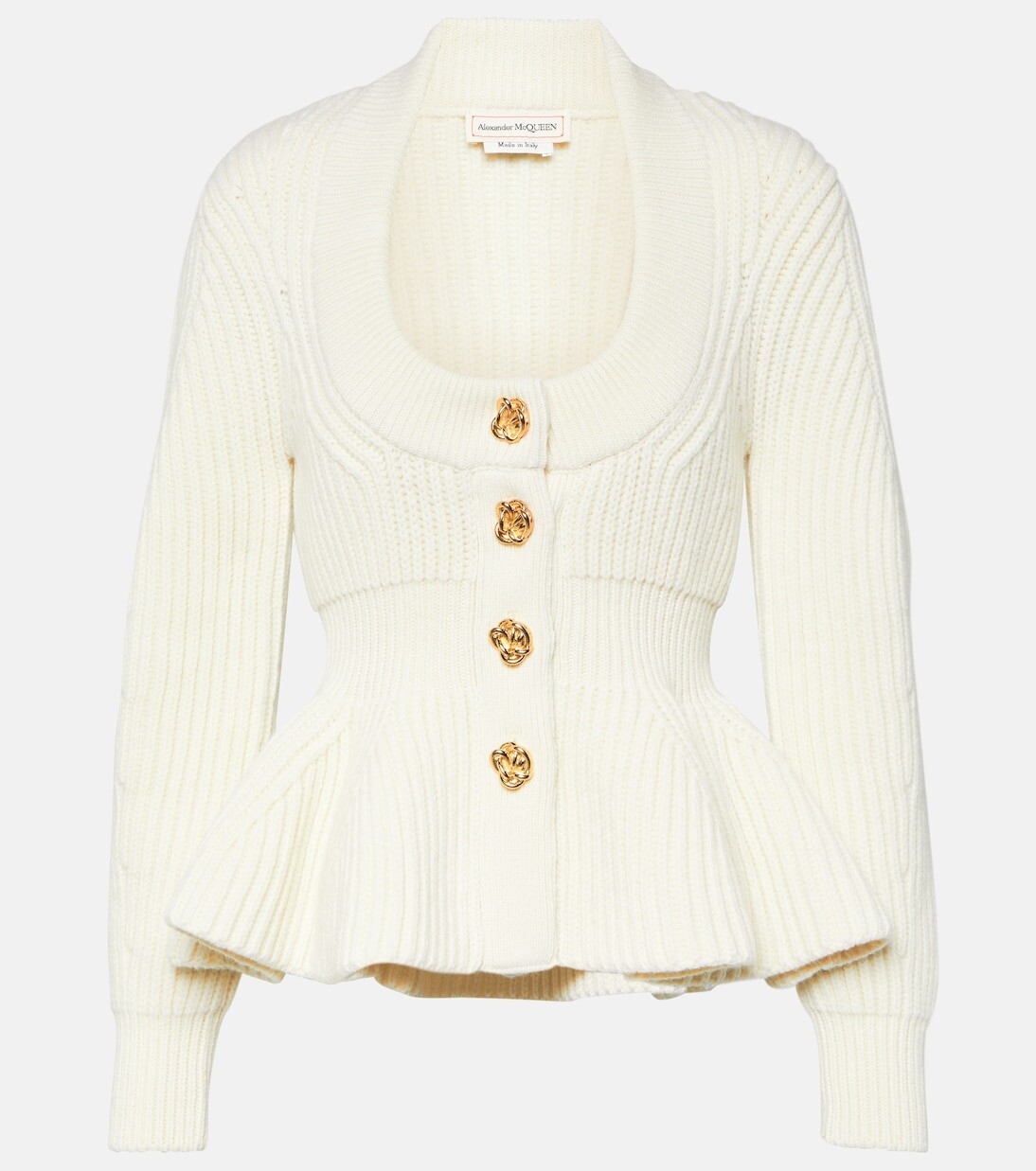 

Кардиган из шерсти и кашемира с баской Alexander Mcqueen, белый