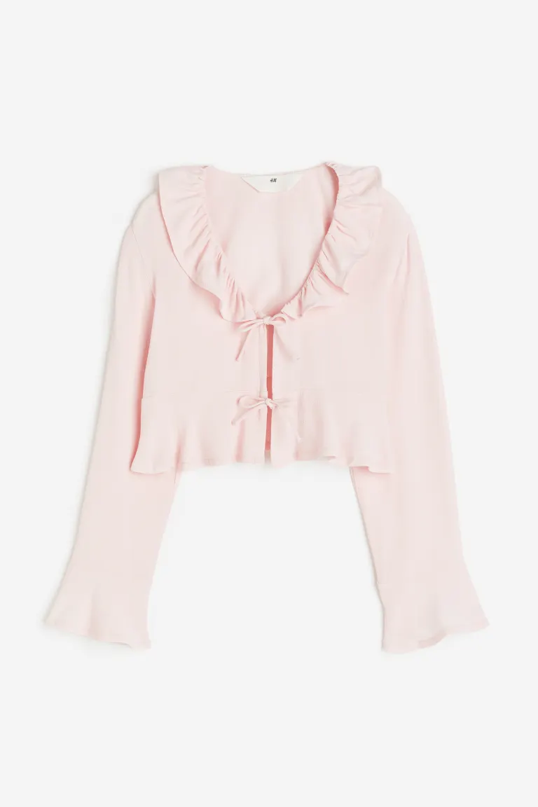Блузка с завязками спереди H&M, розовый блуза с рюшей на пуговицах