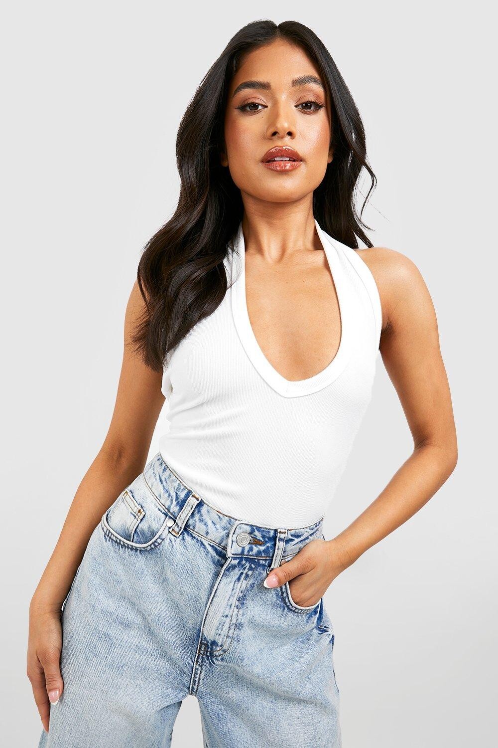 

Топ-майка с погруженным ремнем petite think binding Boohoo, белый