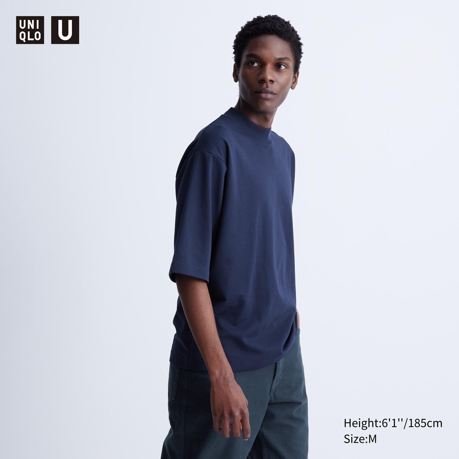 

Футболка из хлопка с вырезом-стойкой airism UNIQLO, темно-синий