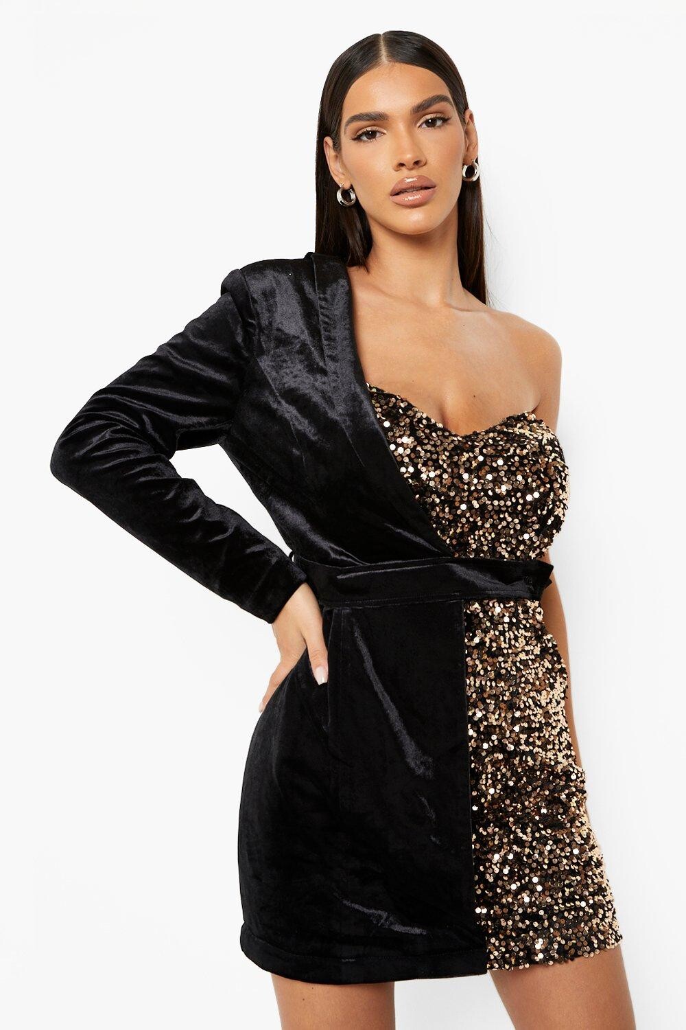 

Блейзерное платье из бархата и пайеток с поясом Boohoo, бронзовый, Коричневый