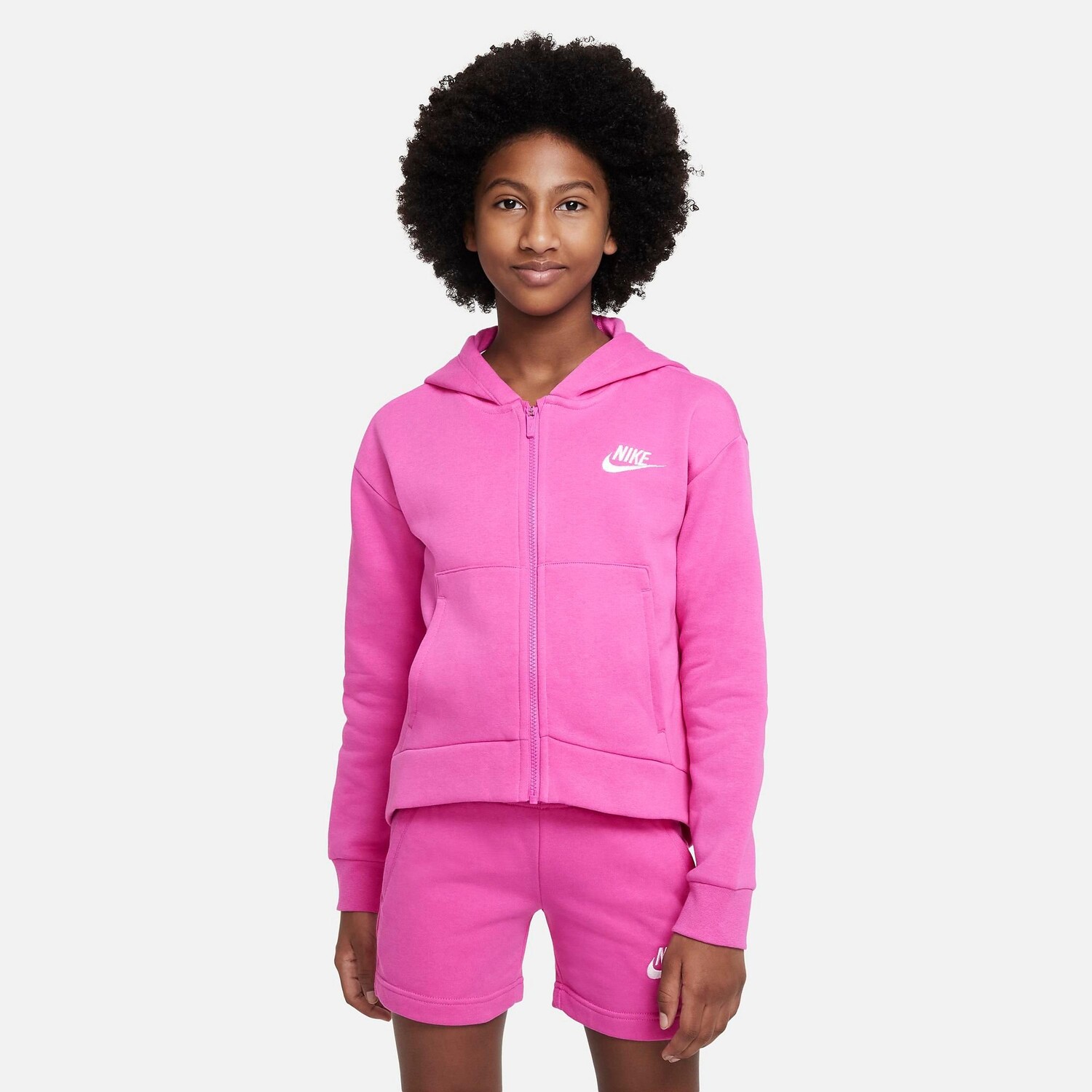 

Флисовая худи с молнией во всю длину Nike Sportswear Club для девочек, розовый