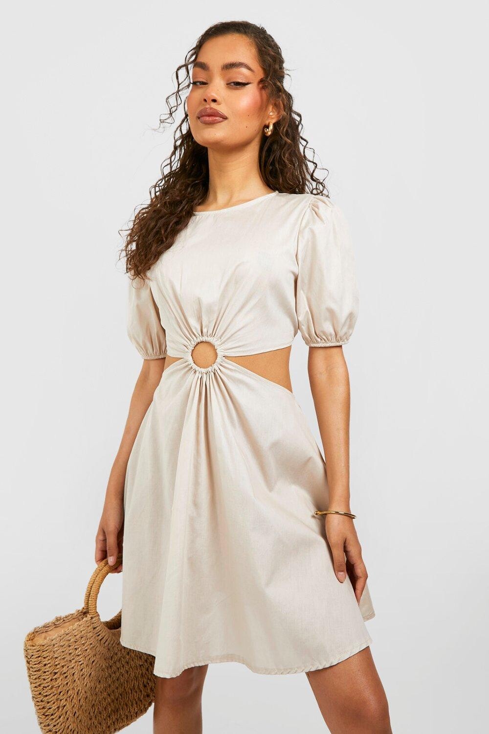 

Платье из хлопка с вырезами Boohoo, серый
