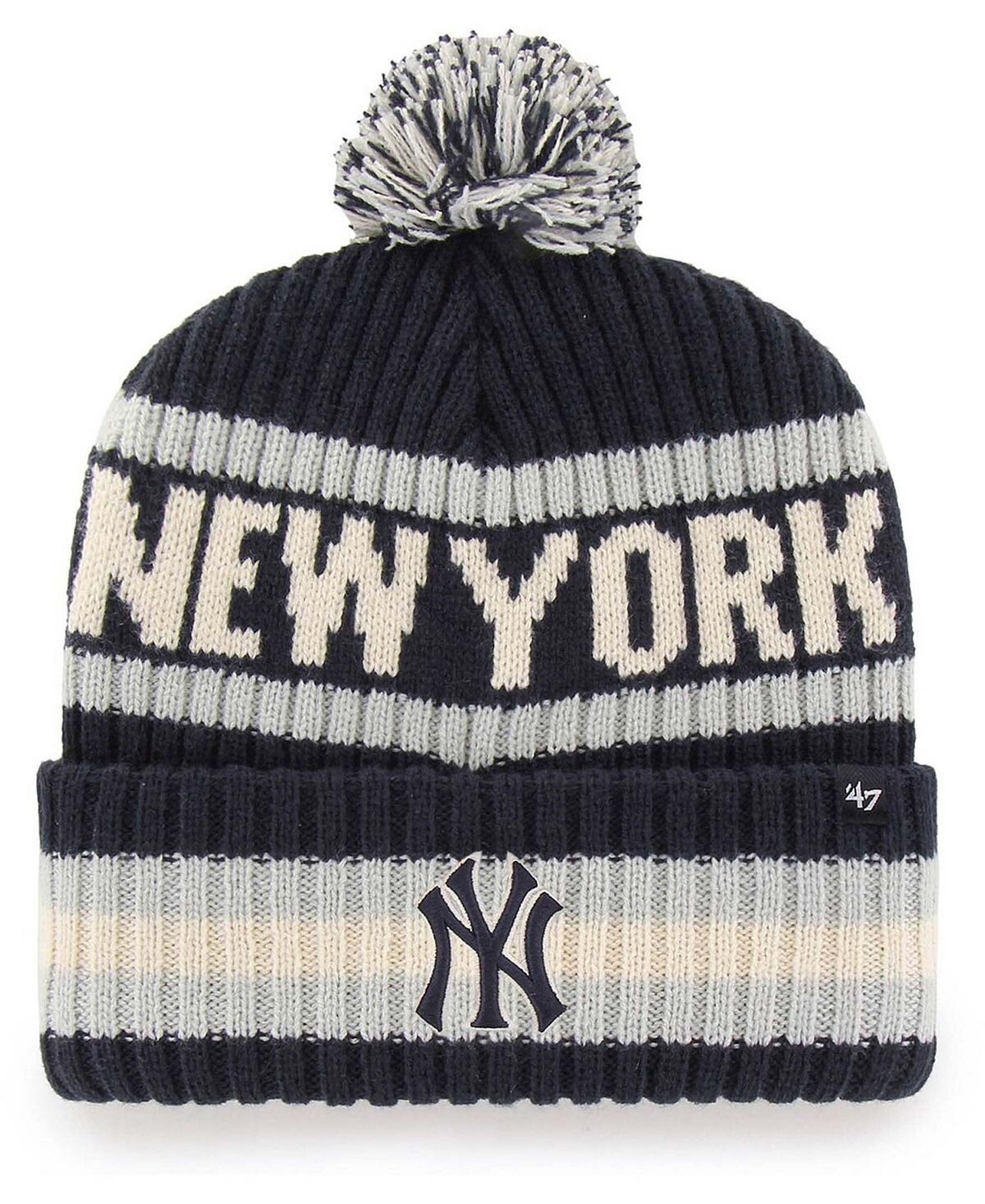 

Мужская темно-синяя вязаная шапка с манжетами и помпоном New York Yankees Bering '47 Brand