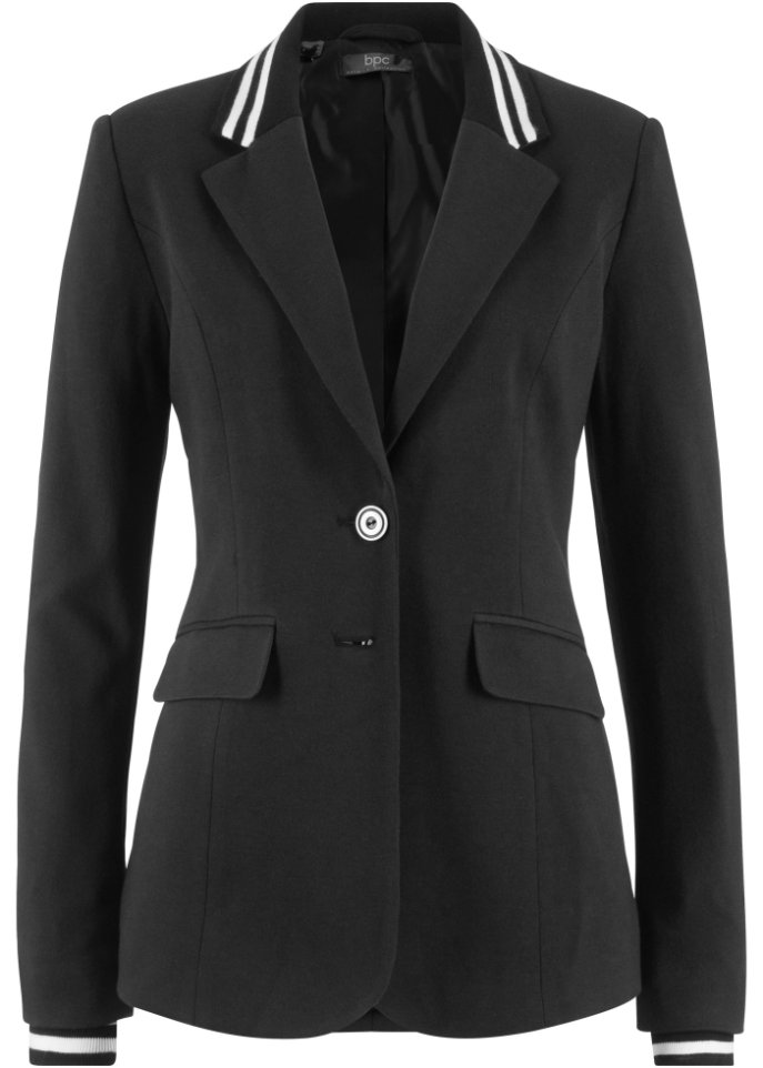 Пиджак из хлопкового джерси с полосатыми деталями Bpc Bonprix Collection, черный слиперы v°73 размер 38 черный