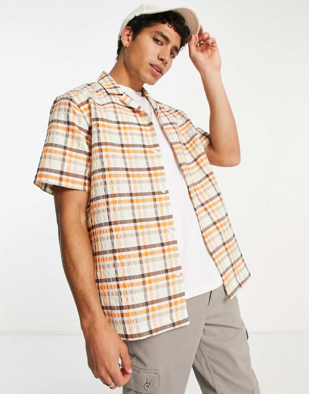 

Оранжевая фактурная рубашка в клетку Topman
