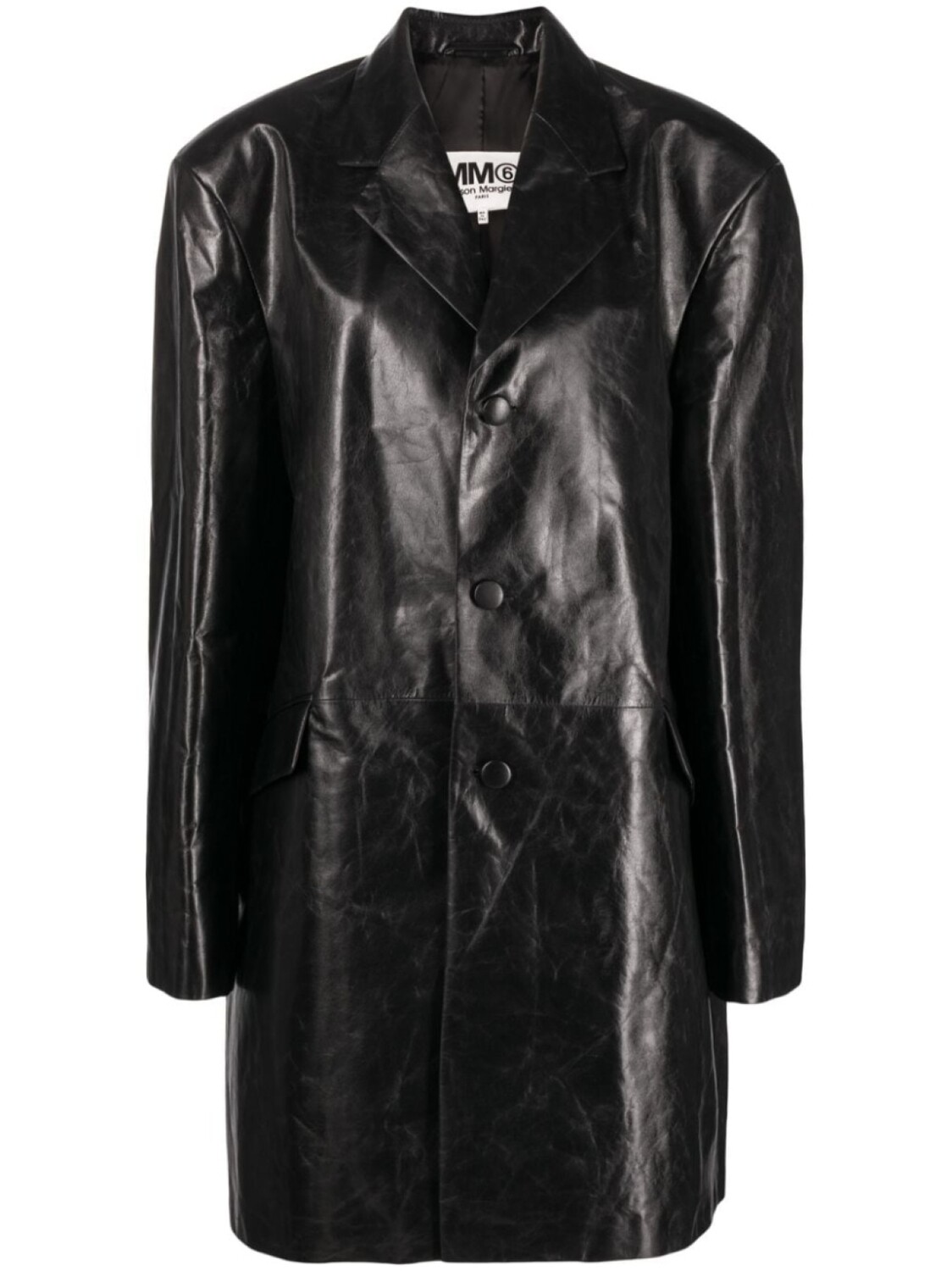 

Кожаное однобортное пальто MM6 Maison Margiela, черный