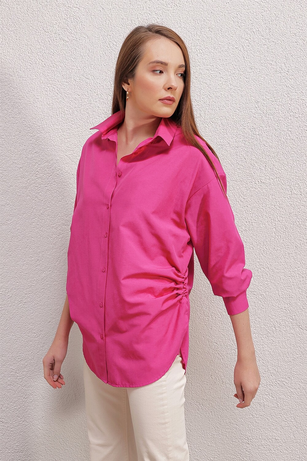

Рубашка Oversize со шнурком и кулиской - Фуксия Bigdart, розовый