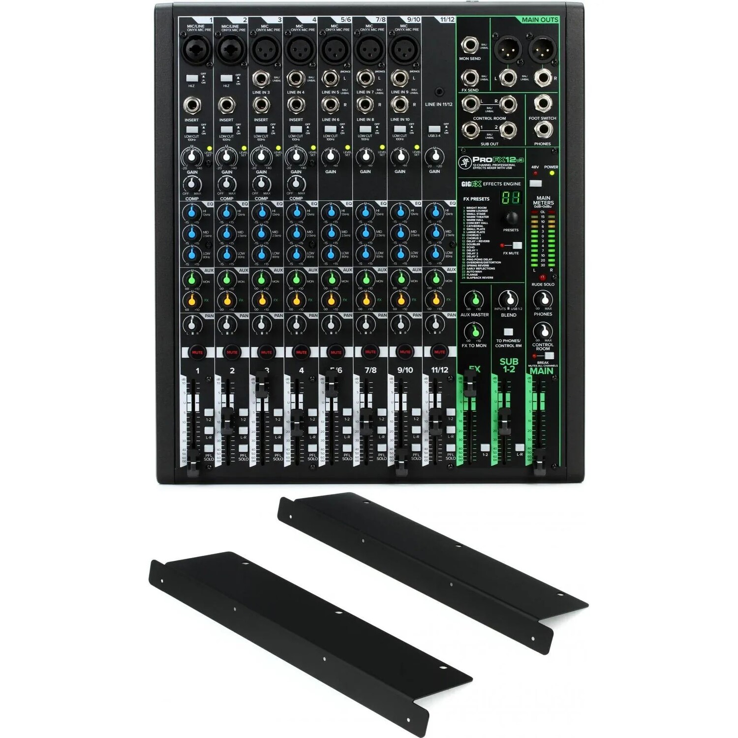 

12-канальный микшер Mackie ProFX12v3 с комплектом для монтажа в стойку