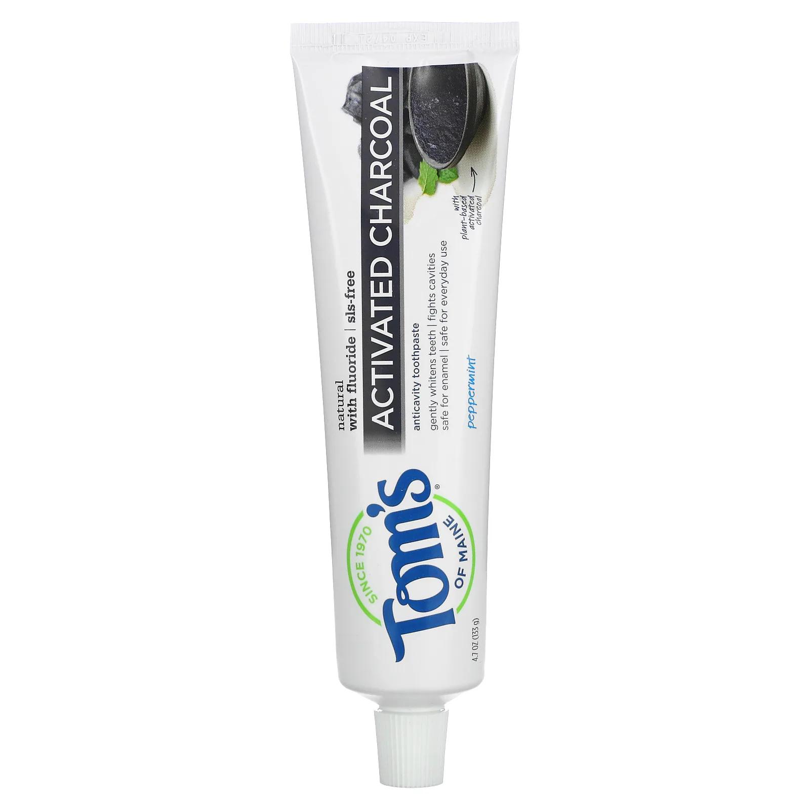 Tom's Of Maine Зубная паста с активированным углем против полостей мята перечная 4,7 унции дезодорант tom s of maine без запаха