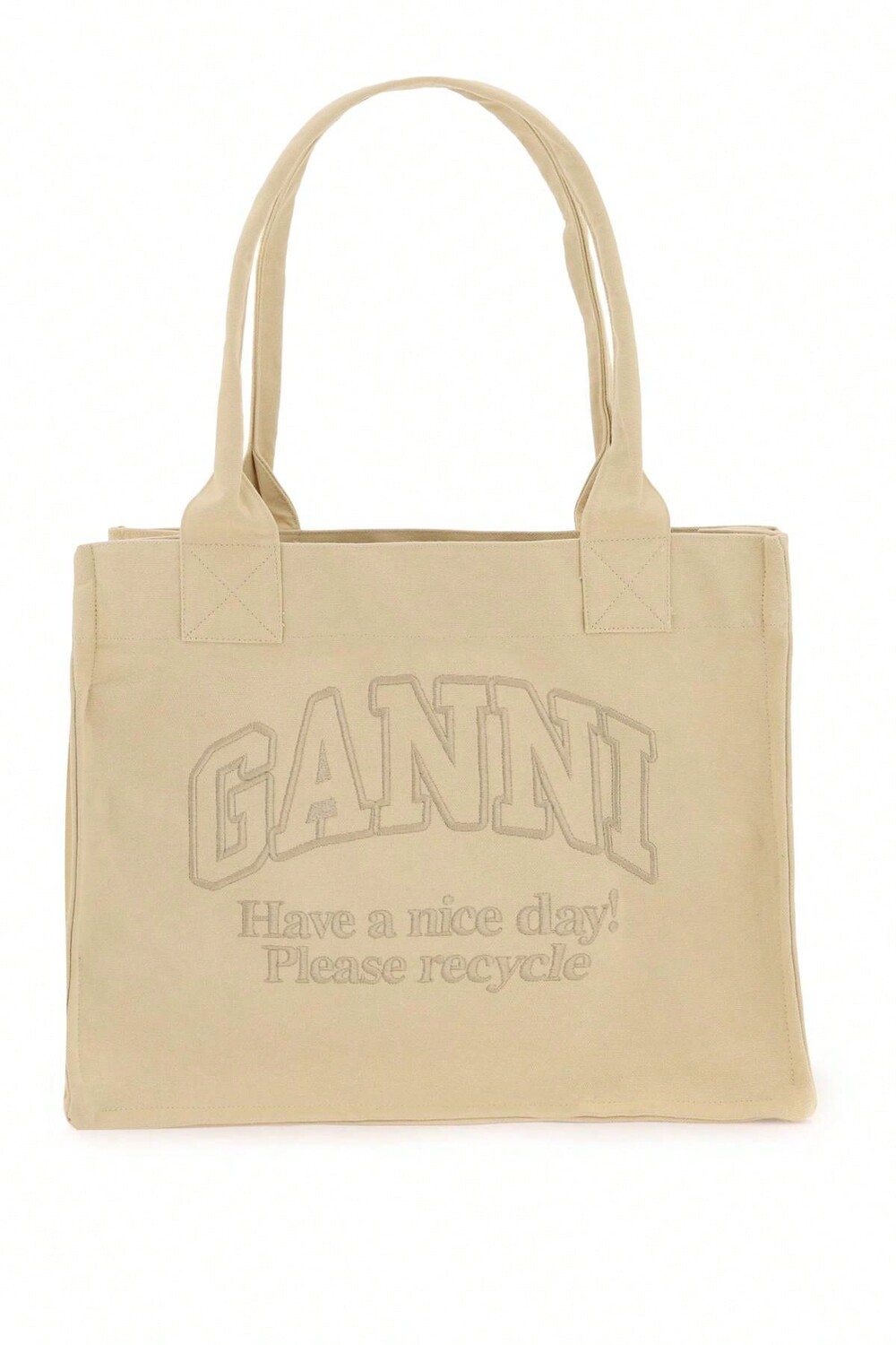 

Большая сумка Ganni с вышивкой, бежевый