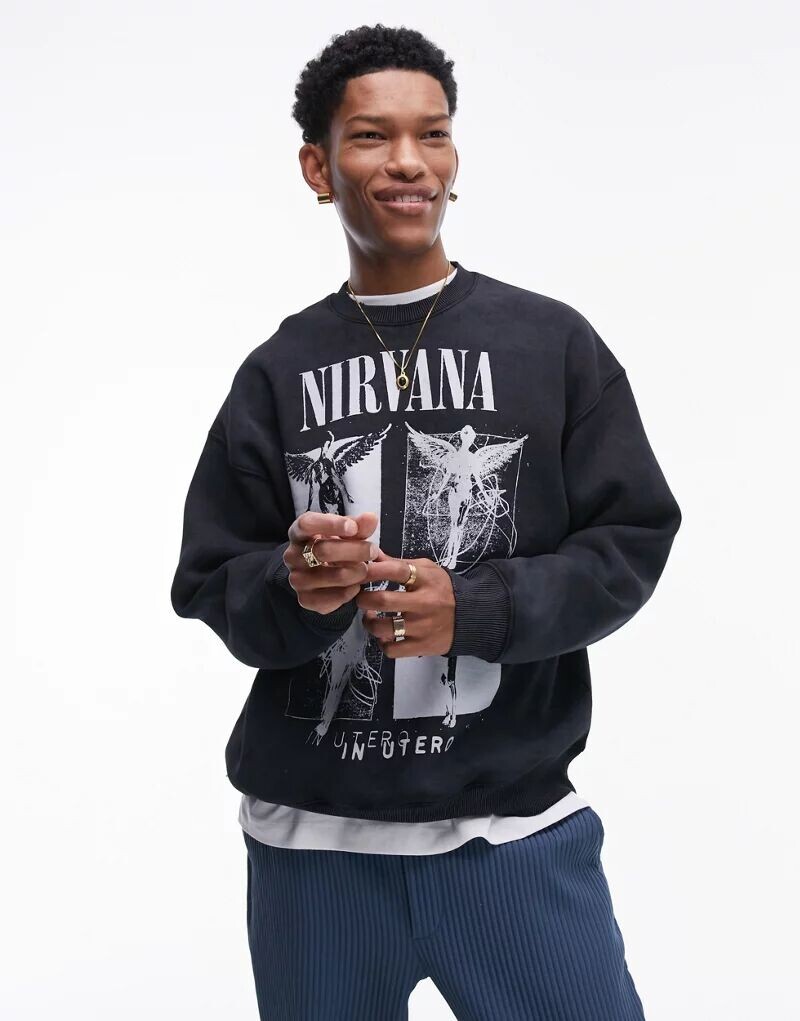 

Черный свитшот оверсайз Topman с принтом ангелов Nirvana