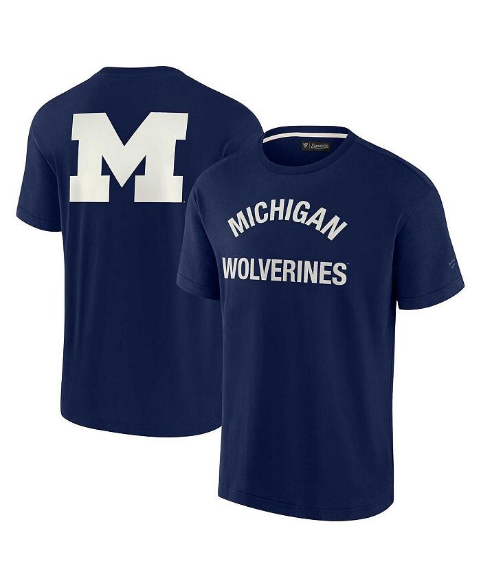 

Мужская и женская темно-синяя футболка Michigan Wolverines Super Soft с коротким рукавом Fanatics Signature, синий