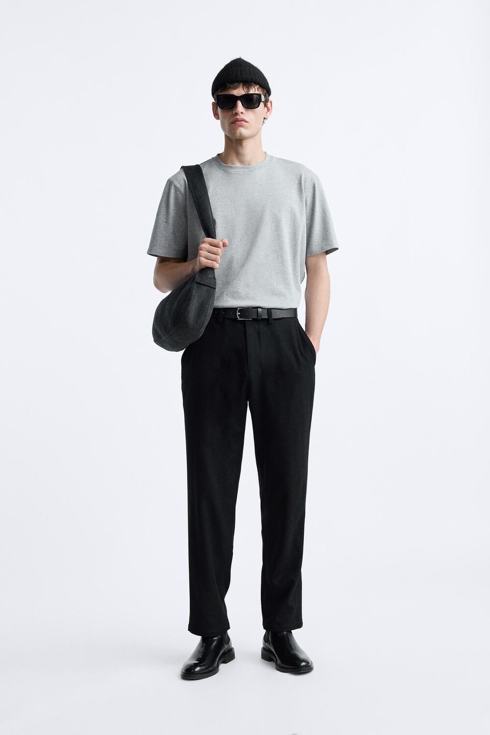 

Мягкая футболка стандартного кроя ZARA, серый мергель