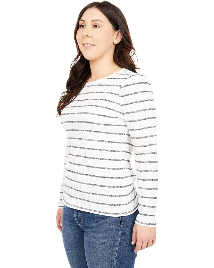 Топ Vince Camuto Long Sleeve Puff Shoulder Smocked Knit Stripe Top, цвет New Ivory