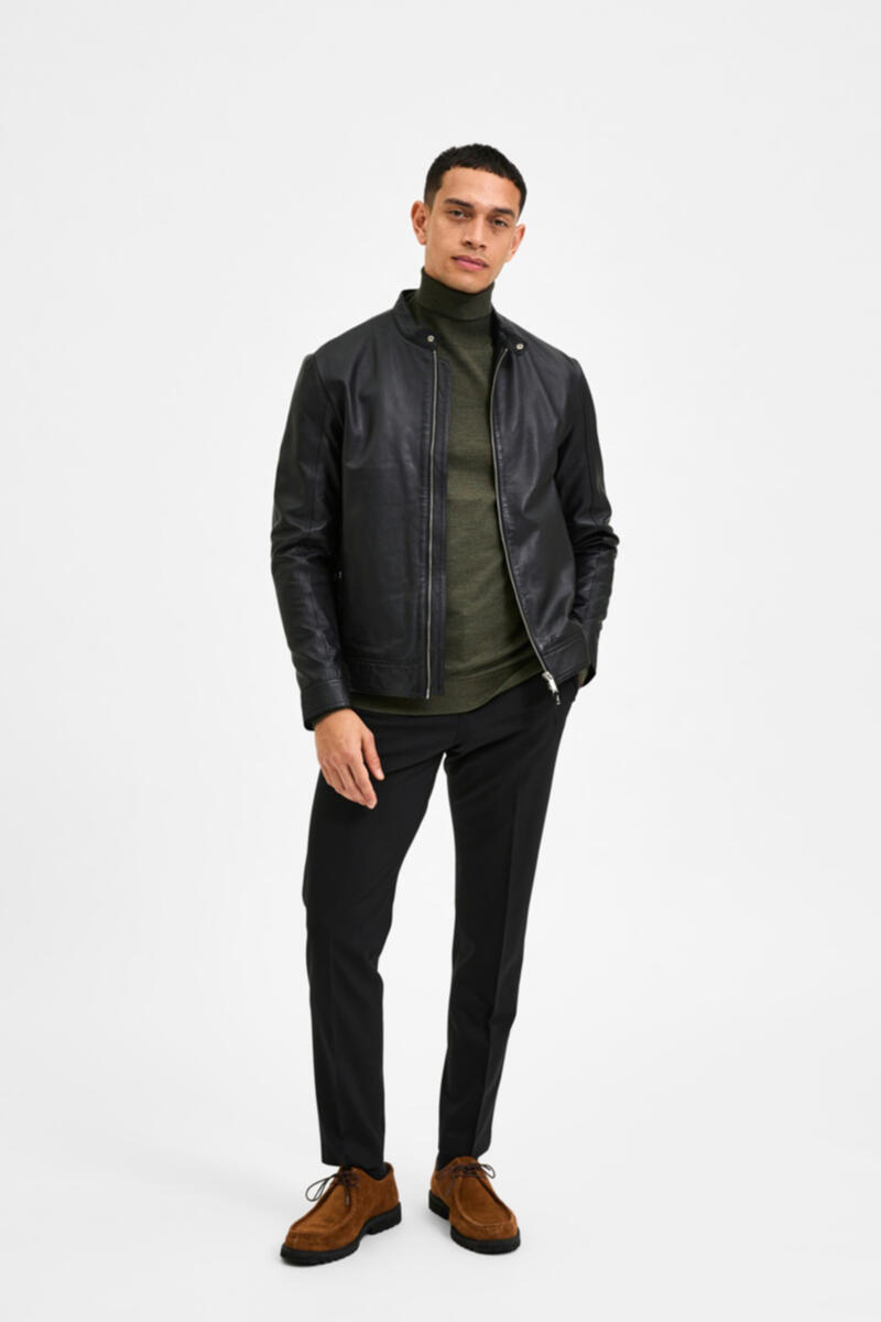 Кожаный пиджак Selected, черный женская кожаная куртка с лацканами кожаная куртка во французском стиле с золотыми пуговицами и коротким дизайном осень 2023