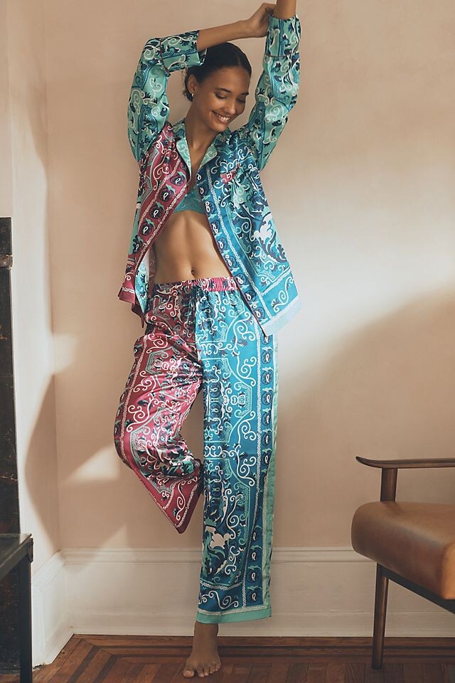 

Штаны пижамные шелковые Anthropologie с принтом, assorted
