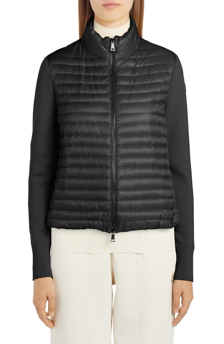 

Стеганый кардиган из пуха и трикотажа MONCLER, черный