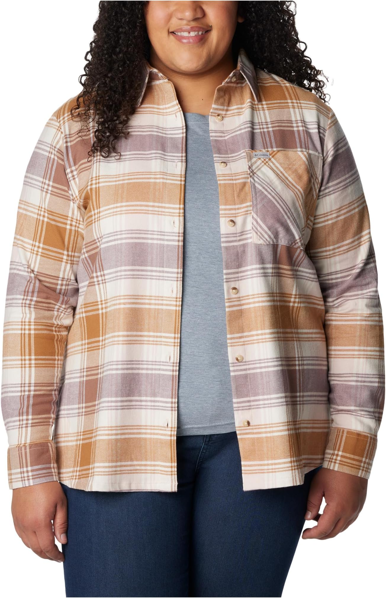 Фланелевая рубашка с длинными рукавами Calico Basin больших размеров Columbia, цвет Dusty Pink Dimensional Buffalo