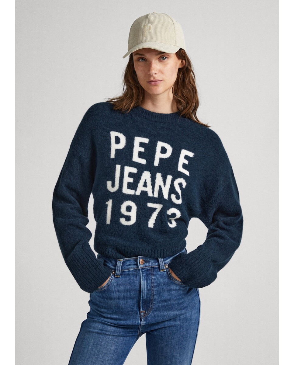 

Женский свитер с круглым вырезом и вышитым логотипом 1983 года Pepe Jeans, темно-синий
