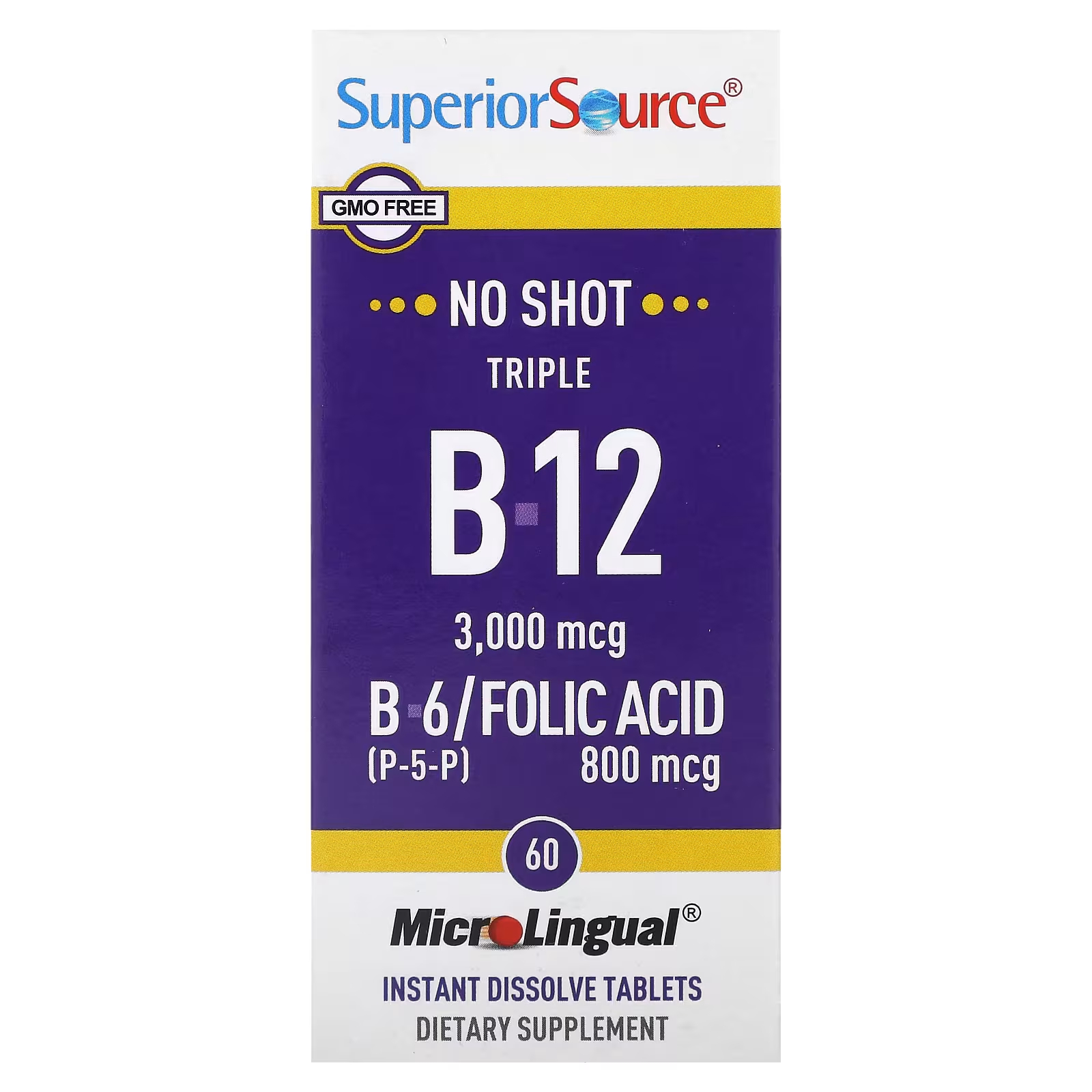 Фолиевая кислота MicroLingual Superior Source Triple B-12 B-6, 60 растворимых таблеток superior source дгеа 60 таблеток 60 мгновенно растворимых таблеток