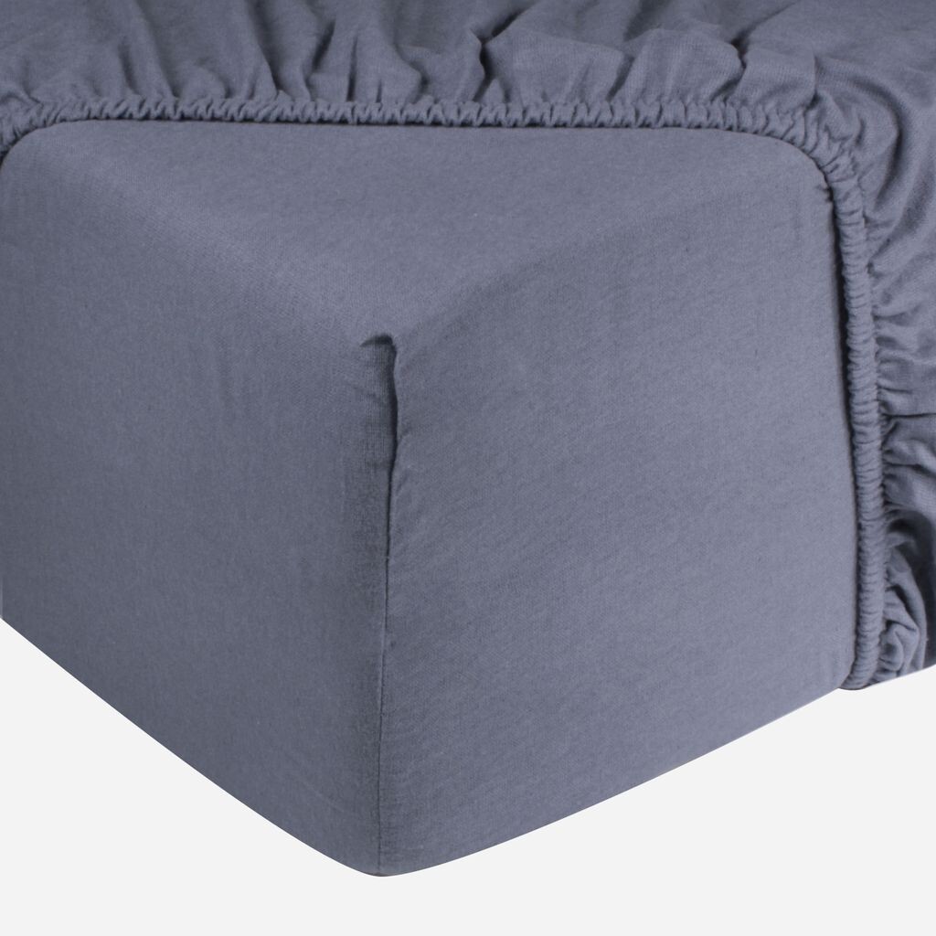

Простыня DoubleDry 180x200см - 100% хлопок - простыня на подгонке - сертификат OEKO-TEX - планка 30см - серо-синий