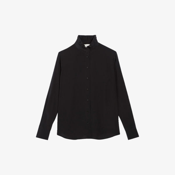 Шелковая блузка colombe с рюшами и длинными рукавами Claudie Pierlot, цвет noir / gris топ tumi с квадратным вырезом эластичной вязки claudie pierlot цвет noir gris