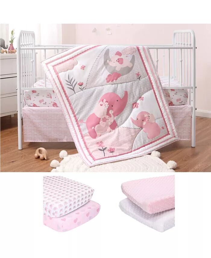 

Комплект постельного белья для детской кроватки Pink Elephant из 7 предметов, одеяло, простыни для кроватки, юбка для кроватки и чехлы для пеленальных подушек The Peanutshell, мультиколор