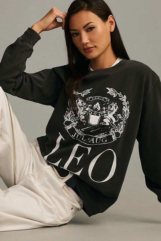 

Толстовка Girl Dangerous x Anthropologie Zodiac Collegiate с принтом льва, черный