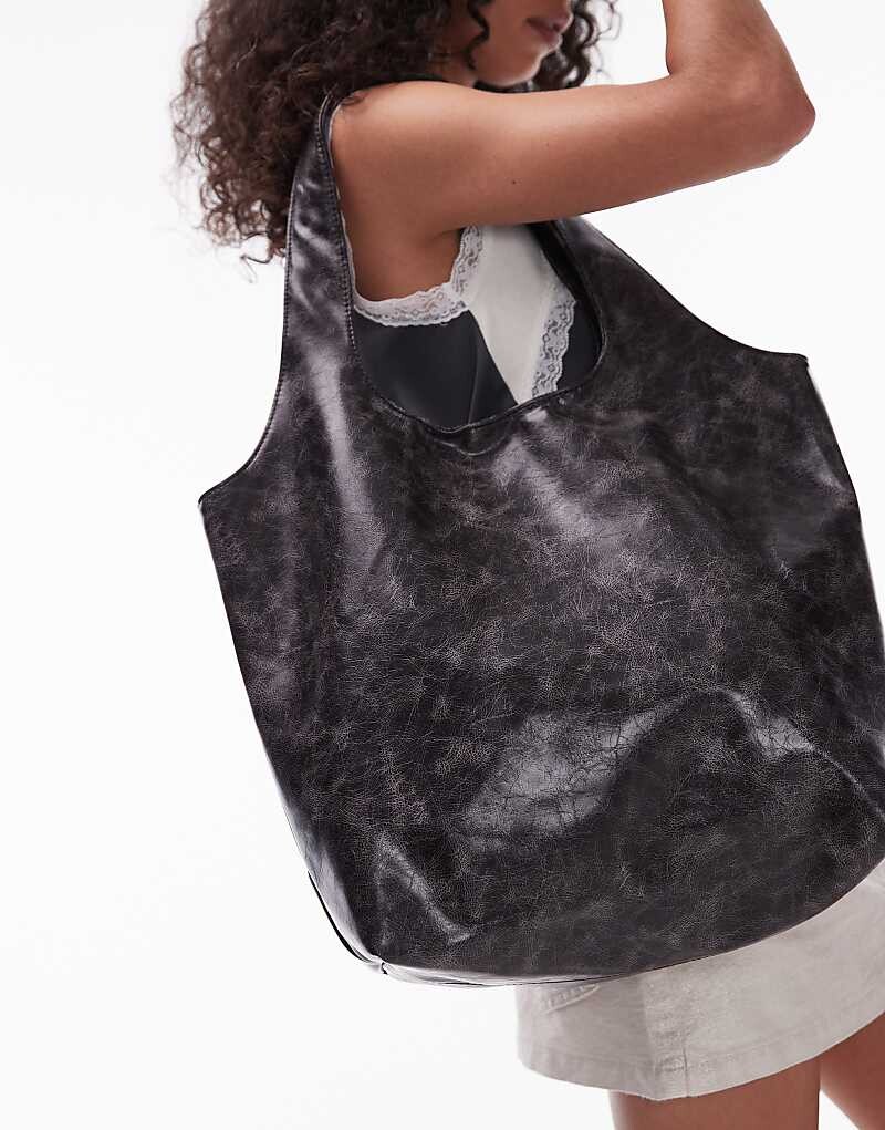 

Topshop – Troy – Коричневая сумка-тоут круглого кроя с потертой отделкой и ручками
