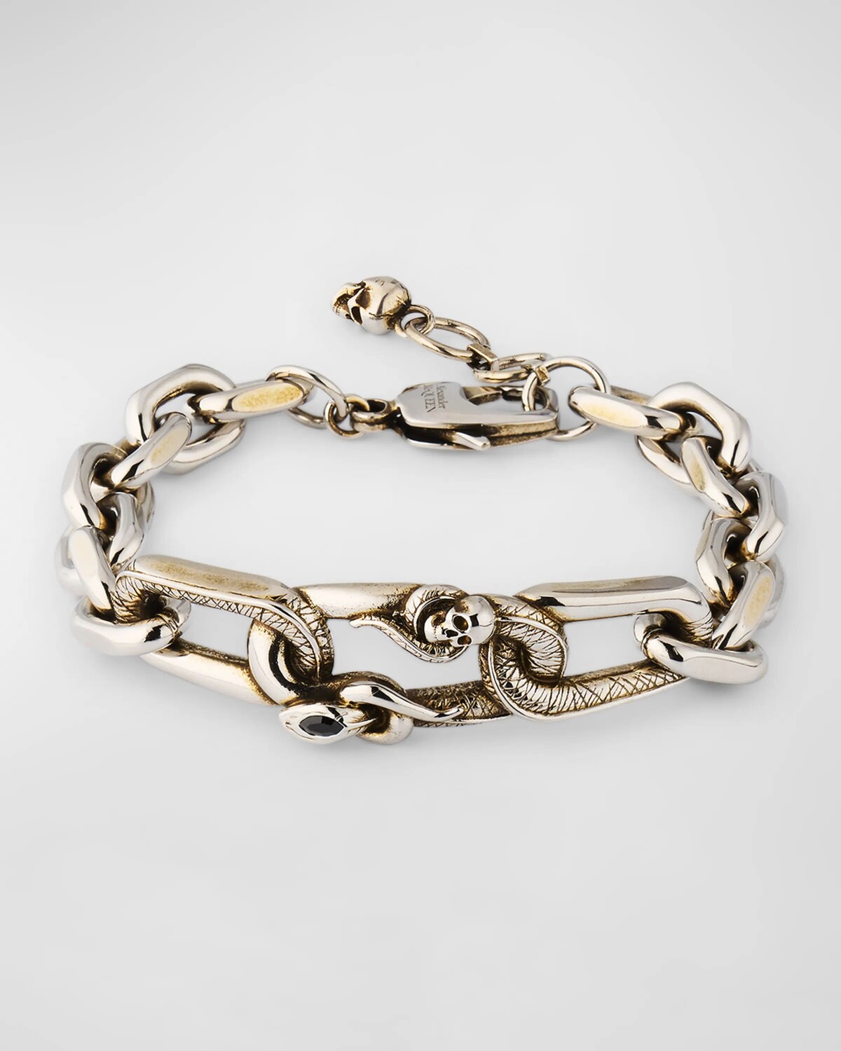 

Мужской браслет-цепочка со змеей и черепом Alexander McQueen, цвет A Silver Jet Sw