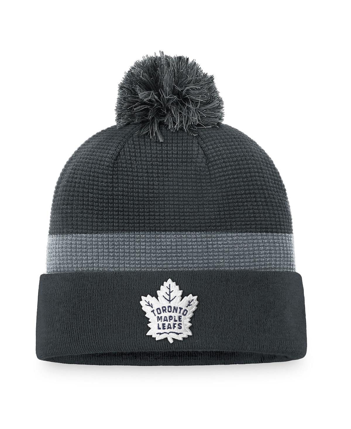 

Мужская фирменная угольная вязаная шапка Toronto Maple Leafs Authentic Pro Home Ice с манжетами и помпоном Fanatics