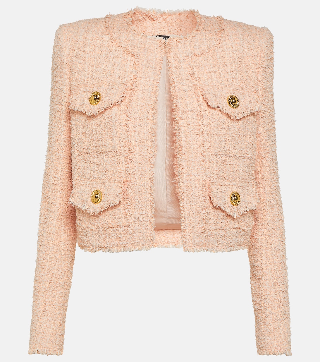 цена Твидовый пиджак с потертостями Balmain, розовый