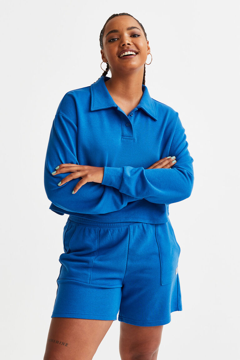 Укороченная рубашка в стиле регби H&M, синий