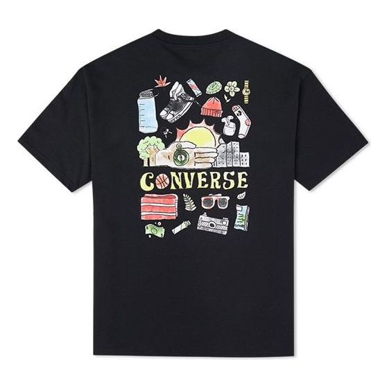 Футболка Converse Back Graffiti Cartoon Printing Loose Casual Round Neck Short Sleeve Black, черный 6 36 months baby girl summer romper cute short sleeve square neck floral buttons toddlers loose casual back bow bodysuit
