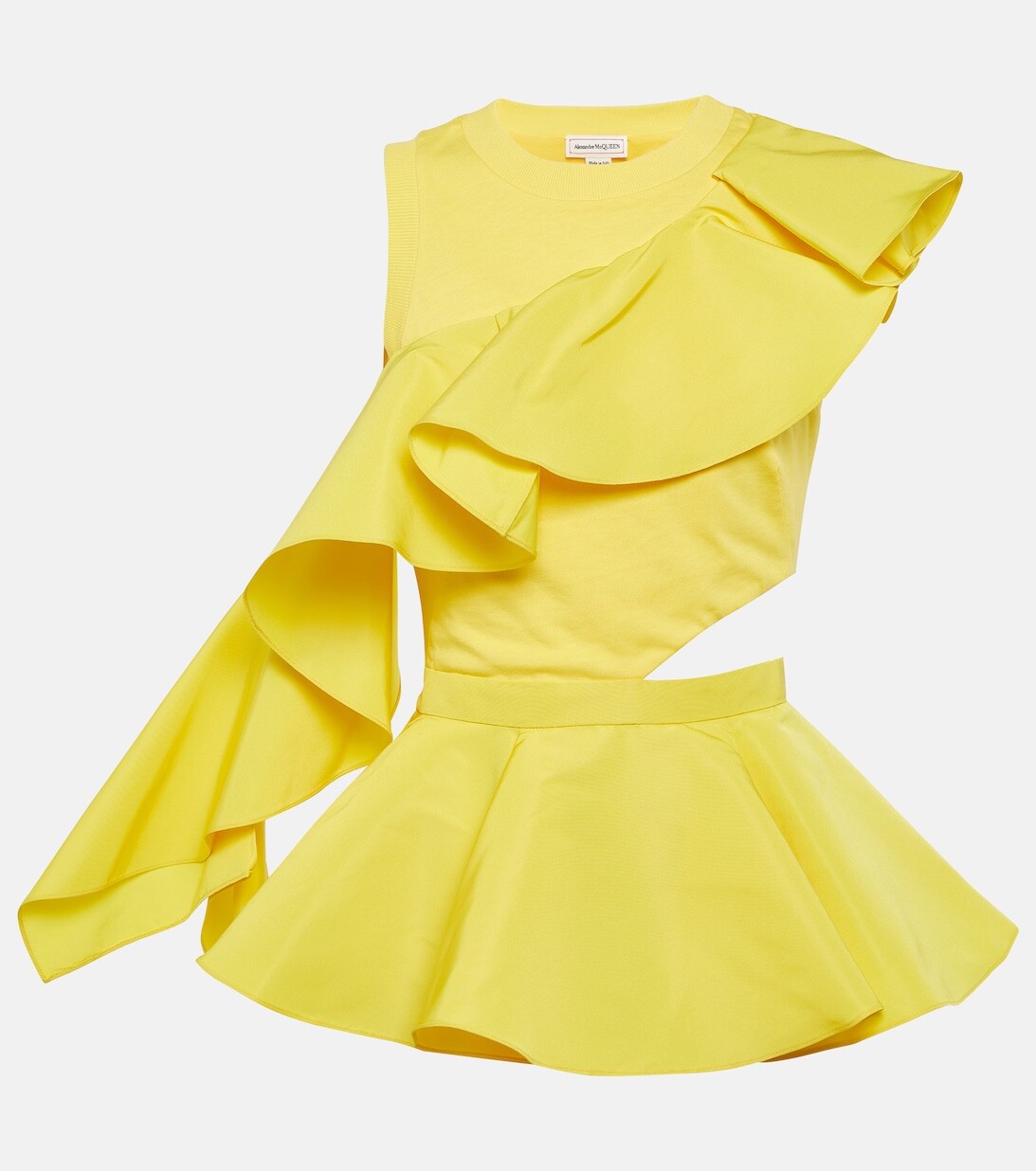 

Хлопковый топ с оборками и баской ALEXANDER MCQUEEN, желтый