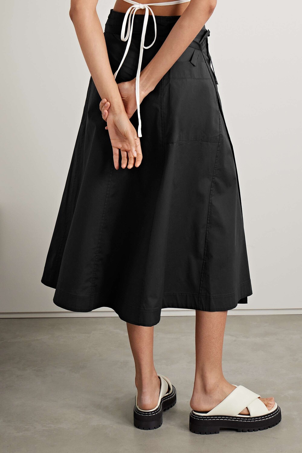 

PROENZA SCHOULER WHITE LABEL Юбка миди из хлопкового поплина с запахом, черный