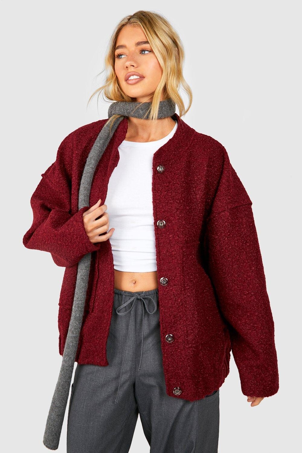 

Шерстяной бомбер оверсайз boohoo, красный