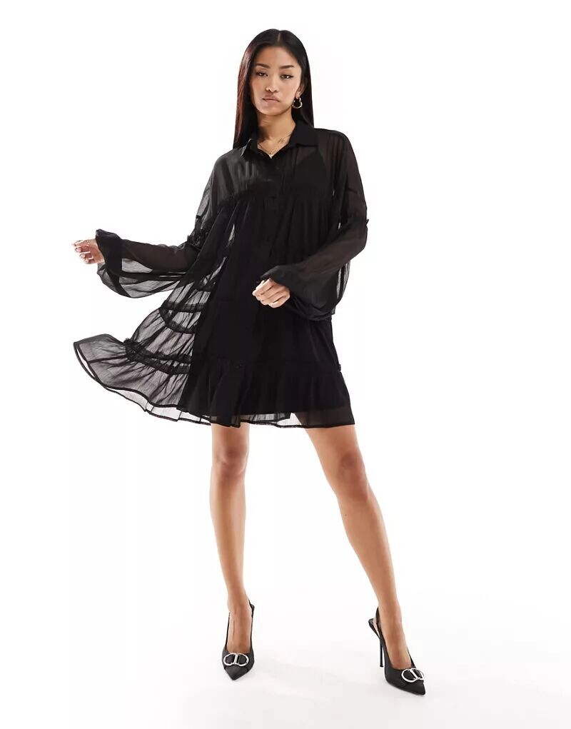 

Черное шифоновое платье-рубашка мини ASOS