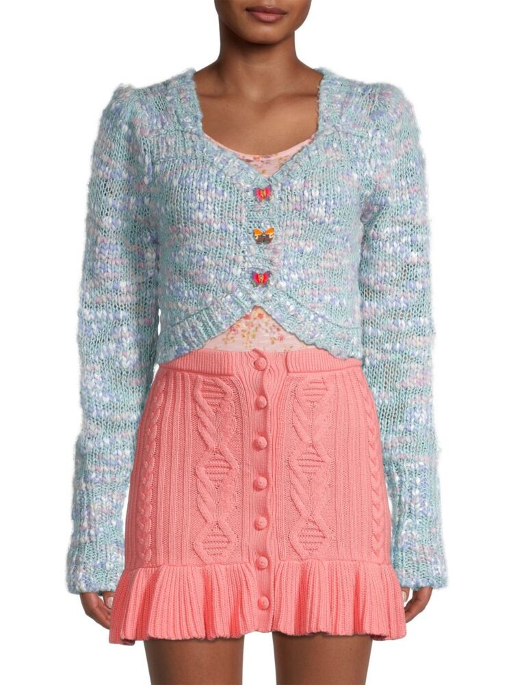 

Укороченный кардиган Saundria Bouclé Loveshackfancy, цвет Blue Multicolor