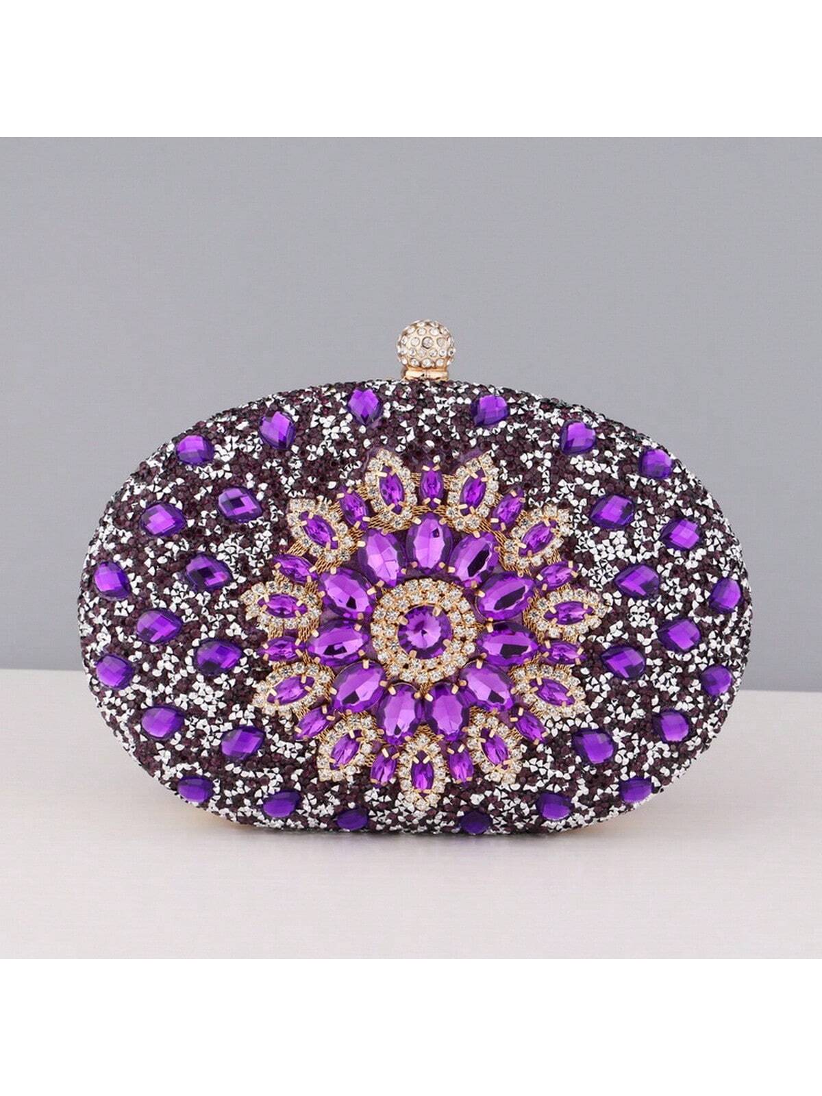 цена Свадебный женский карманный кошелек с кристаллами для мобильного телефона, фиолетовый