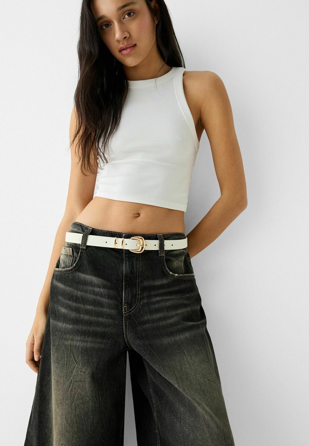 

Ремень WITH PUFFY BUCKLE Bershka, цвет beige