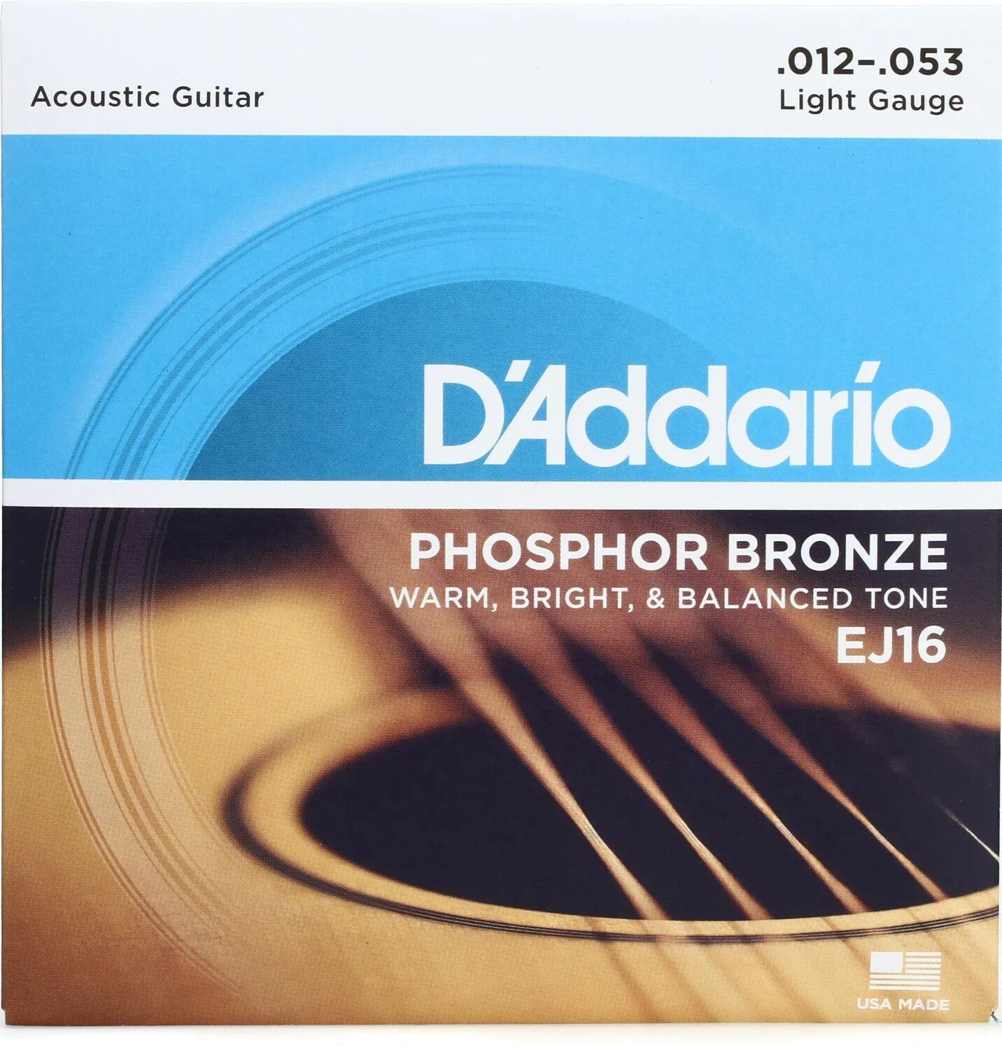 

Струны D'Addario EJ16 для акустической гитары из фосфористой бронзы — .012-.053 светлые