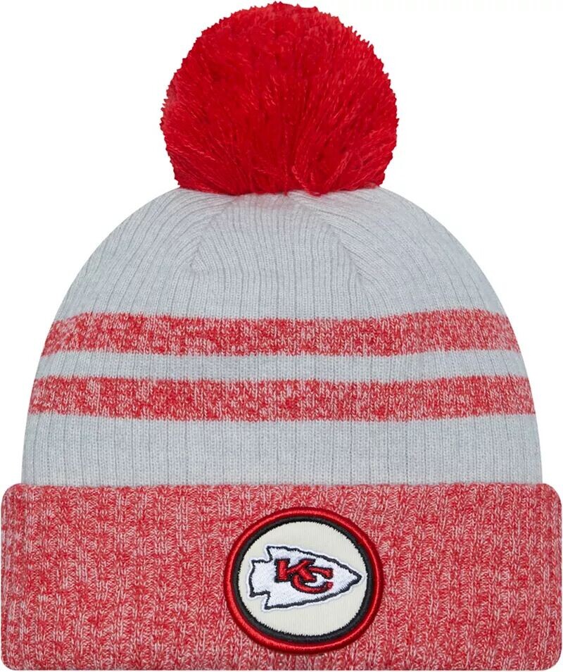 

Мужская серая вязаная шапка New Era Kansas City Chiefs Patch с помпонами
