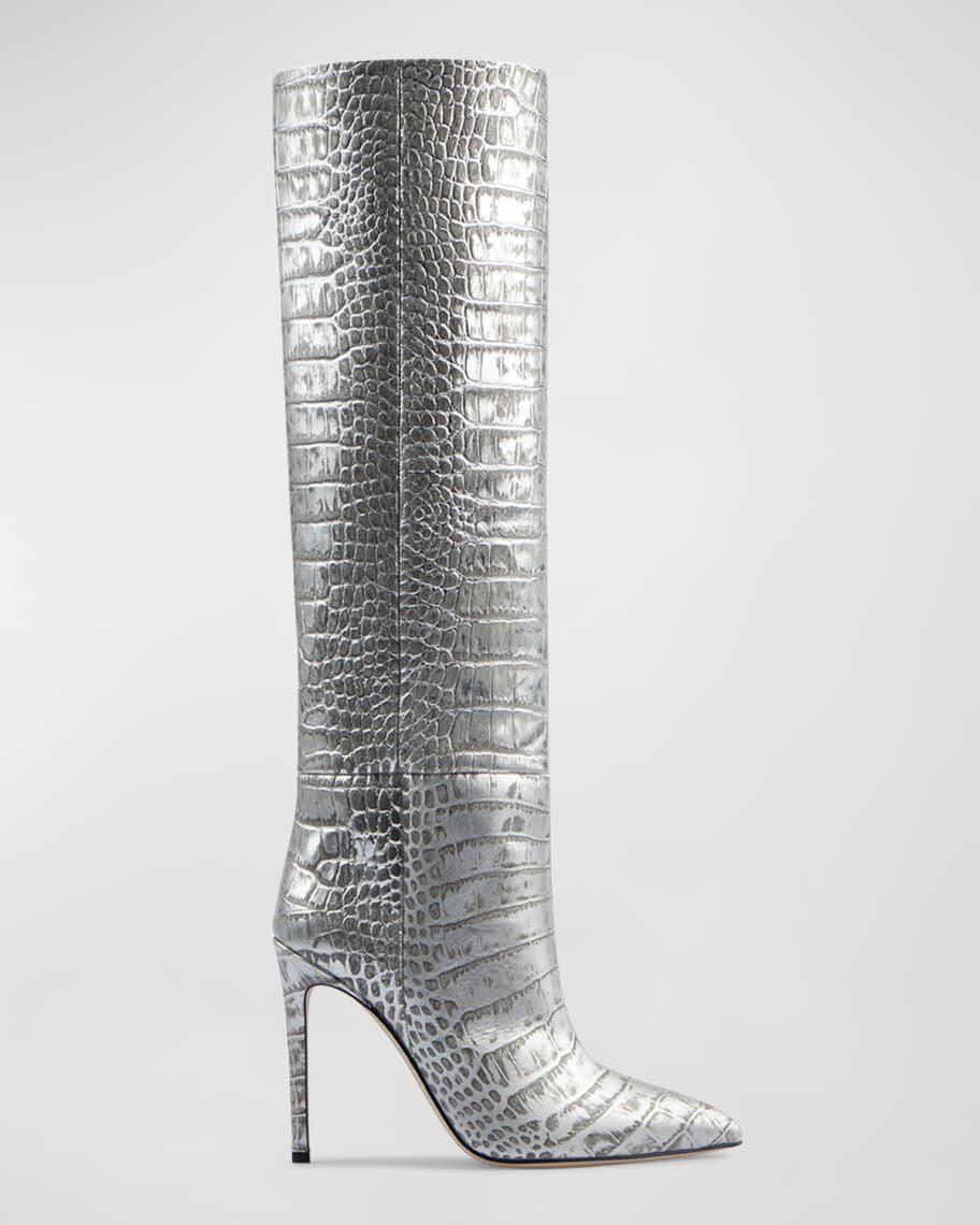 

Сапоги до колен с эффектом металлик Croco Stiletto Paris Texas