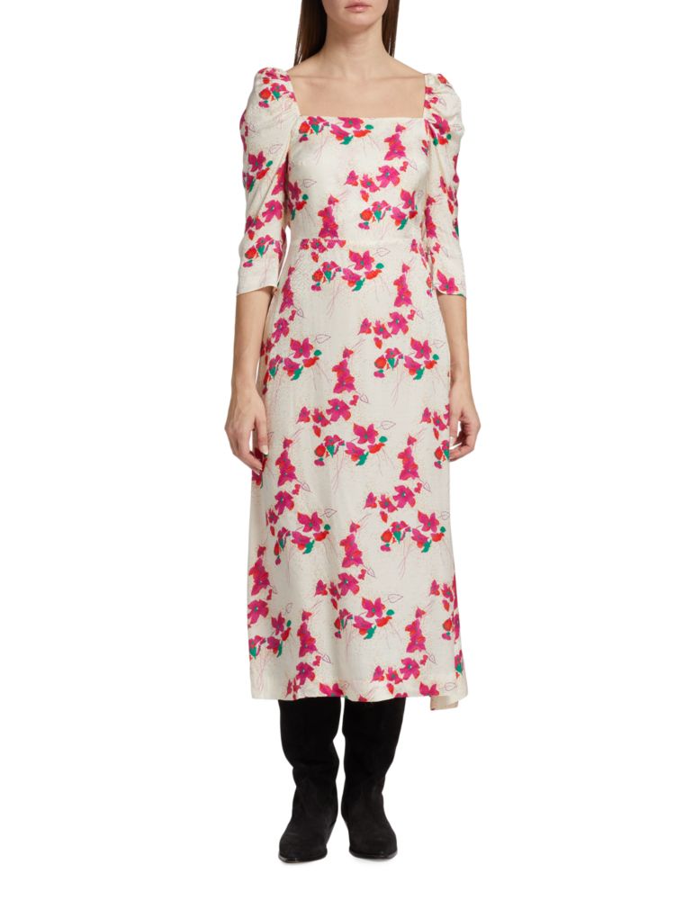 Платье миди Elonor со сборками и цветочным принтом Ba&Sh, цвет Ecru Multi