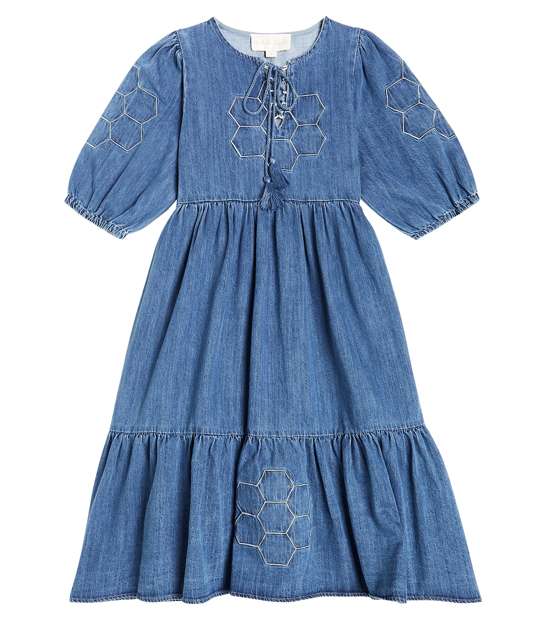 Платье из хлопка шамбре в стиле пэчворк Petite Amalie, синий платье из тюля с вышивкой petite amalie синий