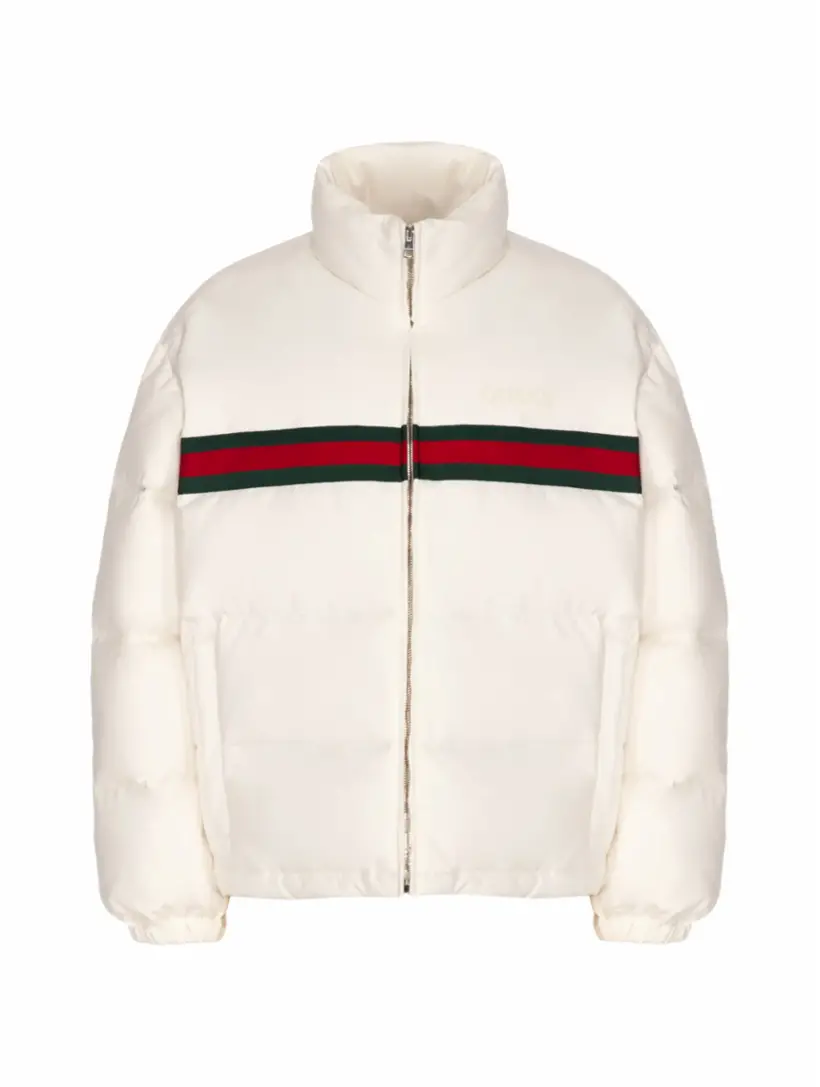 Стеганый пуховик Web Gucci, белый