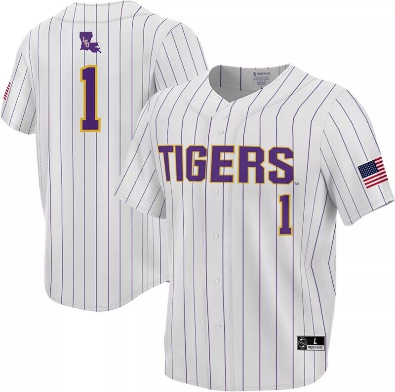 

Мужская бейсбольная майка в тонкую полоску Prosphere LSU Tigers #1 белого цвета