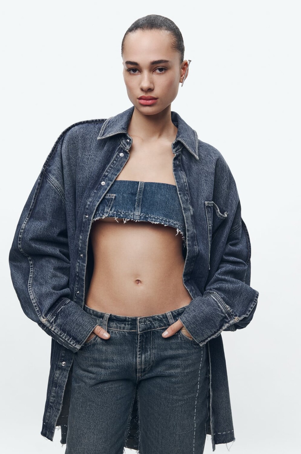 

Топ-бандо из денима trf ZARA, синий
